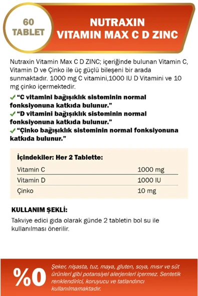 Vitamin Max C-D-Zinc 60 Tablet - Resim 2