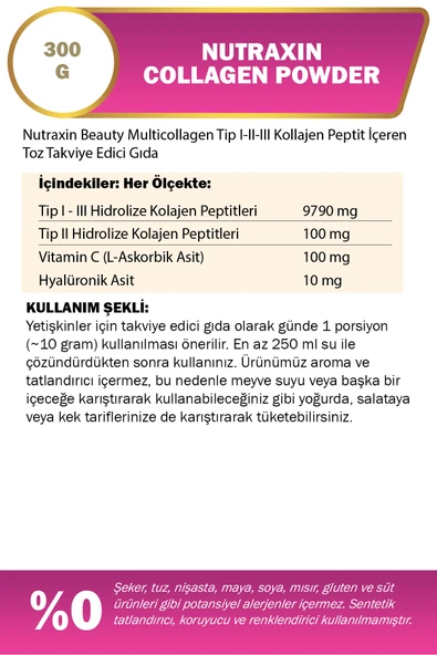 Nutraxin Collagen Powder Gold Quality 300 gr - Resim 2