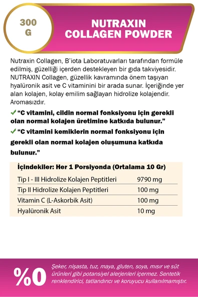 Nutraxin Collagen Powder Gold Quality 300 gr - Resim 3