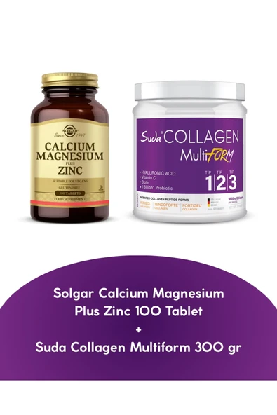 Solgar Calcium Magnesium Plus Zinc 100 Tablet + Suda Kollagen Multiform 300 gr Aromasız ürün görseli 1