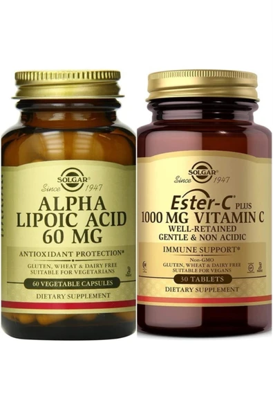 Solgar Alpha Lipoic Acid 60 Mg 60 Kapsül +Solgar Ester-C Plus 1000mg 30 Tablet ürün görseli 1