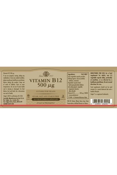 Solgar Vitamin B12 500 mcg 50 Kapsül - Resim 2