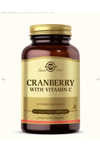 Solgar Cranberry Extract with Vitamin C Takviye Edici Gıda 60 Kapsül ürün görseli 1