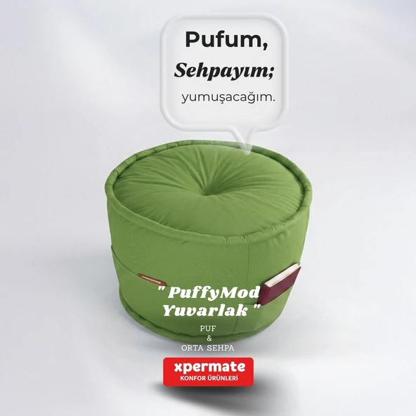 Dekoratif Yuvarlak Puf Orta Sehpa Puf 60x42 Cm Yeşil Puffymod ürün görseli 1