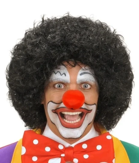 Siyah Renk Kıvırcık Afro Bonus Peruk Saç Ve Kırmızı Sünger Burun Seti ürün görseli 1