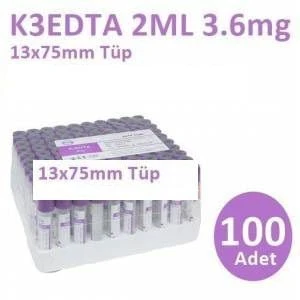 100 Adet Kan Alma Tüpü, Mor Kapak, K3E K3EDTA 2ml 3.6mg 13x75mm, Bd Vacutainer ürün görseli 1