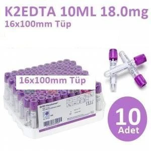 100 Adet Kan Alma Tüpü, Mor Kapak, K2E K2EDTA 10ml 18mg 16x100mm, Bd Vacutainer ürün görseli 1