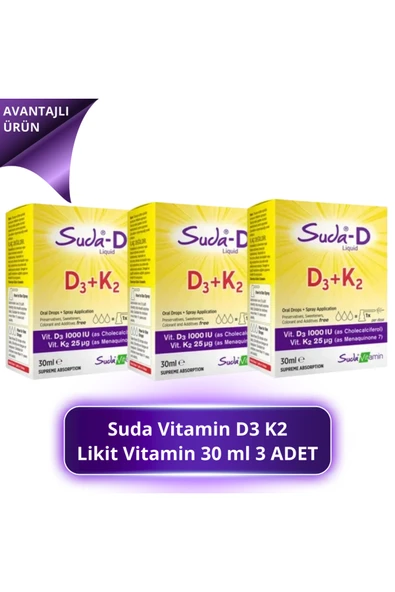 Suda Vitamin D3 K2 Likit Vitamin 30 ml 3 ADET ürün görseli 1