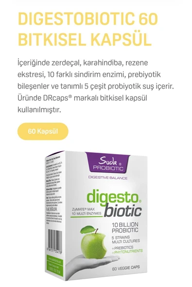 Probitic Digesto Biotic 60 Kapsül Probiyotik ve Prebiyotik - Resim 2