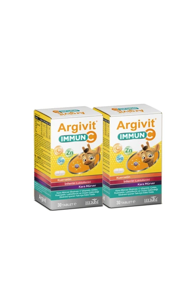 Argivit Immun C Tablet 2’li Paket ( Kara Mürver, C Vitamini, Çinko, Kuersetin, Laktoferrin, Üzüm ) 30 Tablet ürün görseli 1