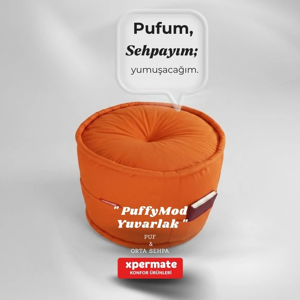 Dekoratif Yuvarlak Puf Orta Sehpa Puf 60x42 Cm Turuncu Puffymod ürün görseli 1