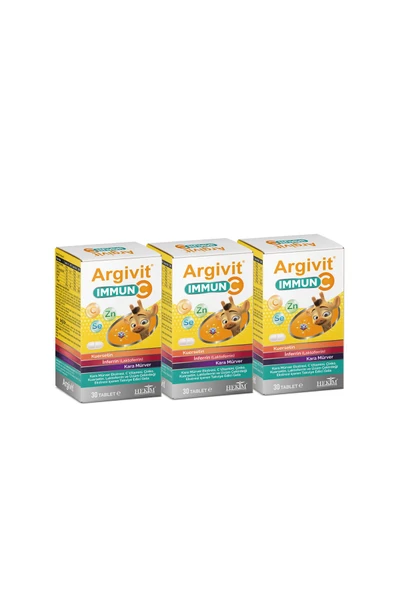 Immun C Tablet 3’lü Paket ( Kara Mürver, C Vitamini, Çinko, Kuersetin, Laktoferrin, Üzüm ) 30 Tablet ürün görseli 1
