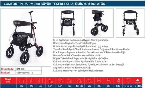 Büyük Tekerlekli Alüminyum Rolatör ürün görseli 1