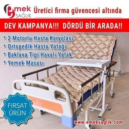 Emek 2 Motorlu Hasta Karyolası-Havalı Yatağı-Yemek Masaslı 4 Lü ürün görseli 1