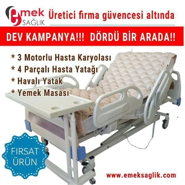 3 Üç Motorlu Full Abs Hasta Yatağı Karyola ürün görseli 1