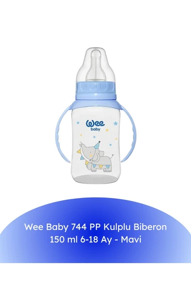 744 PP Kulplu Biberon 150 ml 6-18 Ay - Mavi ürün görseli 1