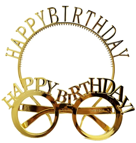 Happy Birthday Yazılı Taç Ve Happy Birthday Yazılı Gözlük Seti Altın Renk ürün görseli 1