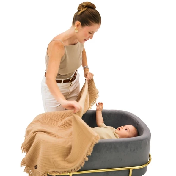Miniboni Müslin Battaniye - Beige - Resim 5
