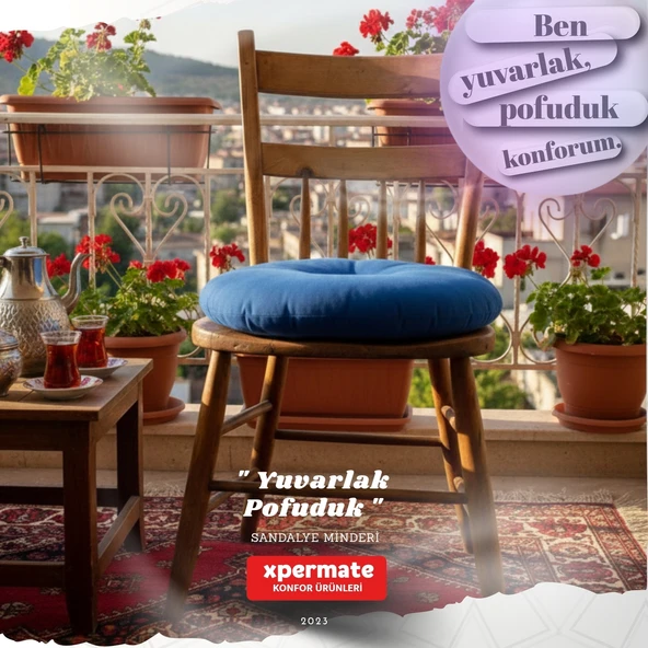 Pofuduk Yuvarlak Sandalye Minderi  Mutfak, Balkon, Bahçe Dekoratif Oturma Minderi Yumuşak dolgu Mavi ürün görseli 1