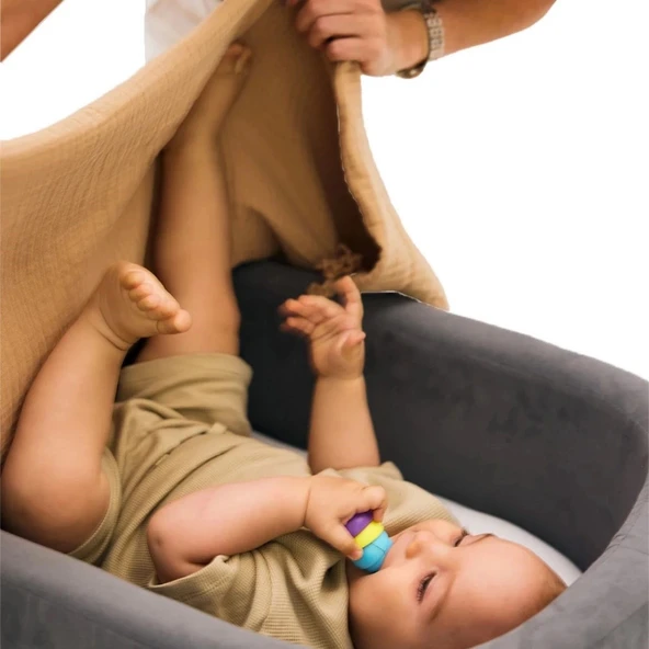 Miniboni Müslin Battaniye - Beige - Resim 7