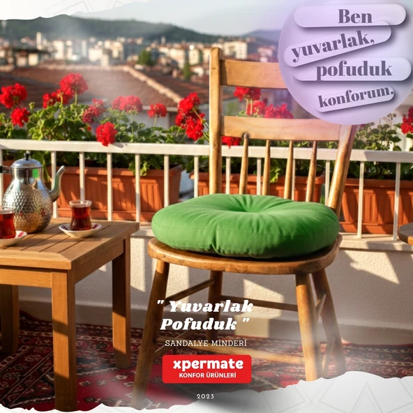 Pofuduk Yuvarlak Sandalye Minderi  Mutfak, Balkon, Bahçe Dekoratif Oturma Minderi Yumuşak dolgu Yeşil ürün görseli 1
