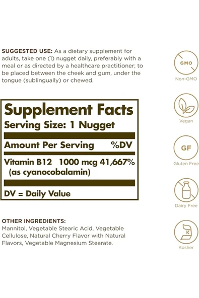Solgar Vitamin B12 1000mcg 100 Tablet ürün görseli 1
