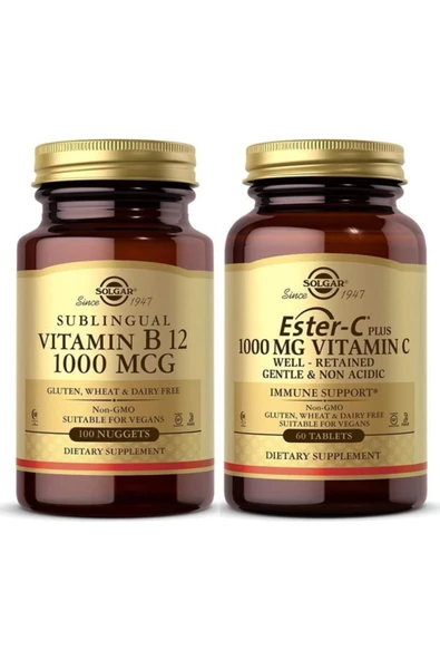 Solgar Vitamin B12 1000 Mcg 100 Kapsül + Ester-c Plus 1000 mg 60 Tablet ürün görseli 1