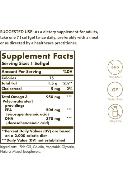 Solgar Omega 3 950mg 50 Yumuşak Kapsül ürün görseli 1