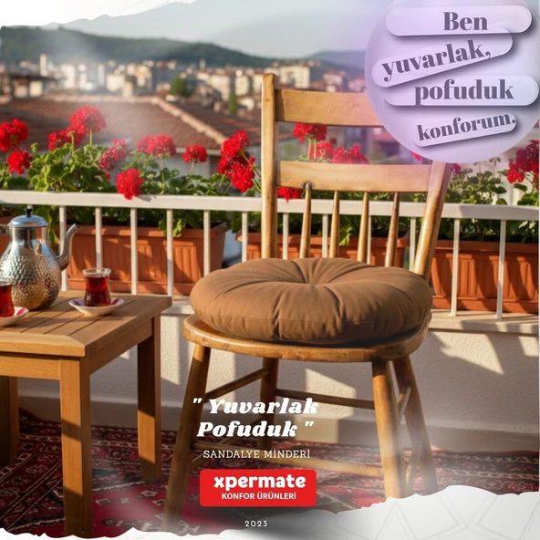 Pofuduk Yuvarlak Sandalye Minderi  Mutfak, Balkon, Bahçe Dekoratif Oturma Minderi Yumuşak dolgu Kahverengi ürün görseli 1
