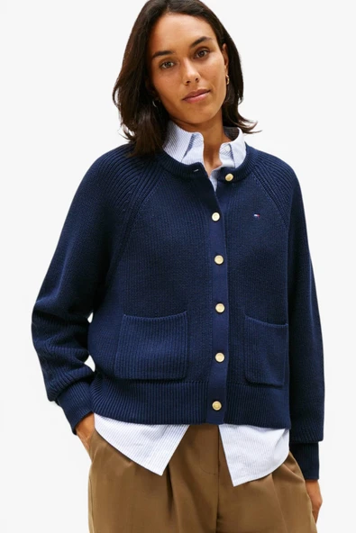 Tommy Hilfiger   CO CARDI STITCH C-NK LS CARDI Kadın Mavi Hırka - WW0WW48795 ürün görseli 1