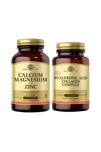 Solgar Calcium Magnesium Plus Zinc 100 Tablet + Hyaluronic Acid Collagen Complex 30 Tablet ürün görseli 1