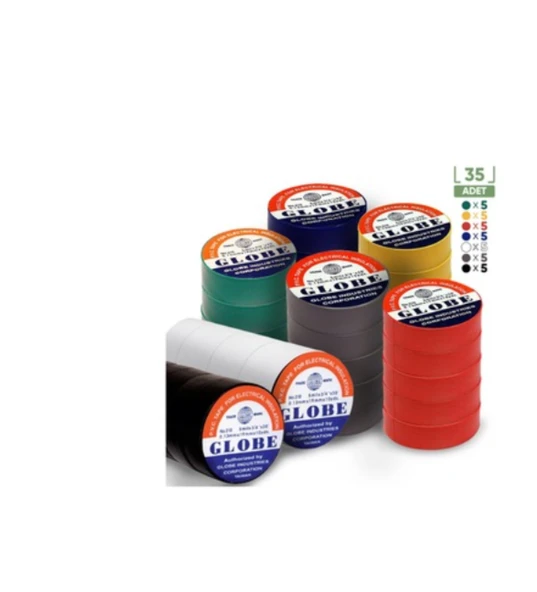 Globe Pvc Elektrik İzolasyon Bant "0.13X19X10Yards" (35'Li Her Renk 5 Adet) ürün görseli 1