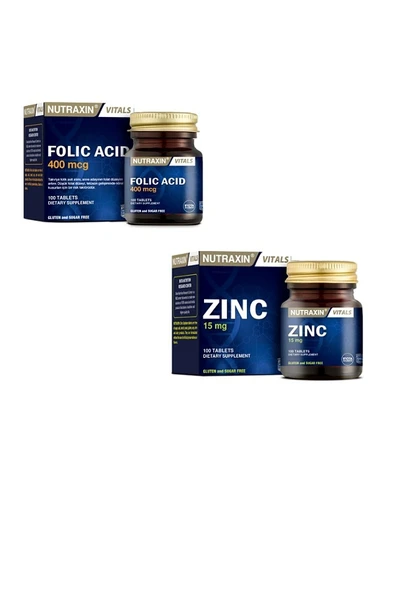 Ocean Folik Asit 400 Mcg 100 Tablet + Nutraxin Çinko (sülfat)15 Mg 100 Tablet ürün görseli 1
