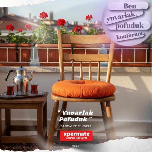 Pofuduk Yuvarlak Sandalye Minderi|Mutfak,Balkon,Bahçe Dekoratif Oturma Minderi|Yumuþak dolgu Turuncu ürün görseli 1