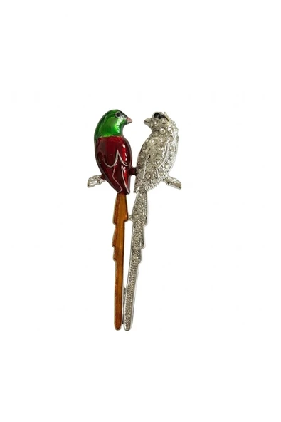 Caş Dekorasyon Kuş Model Taşlı Broş - Resim 3