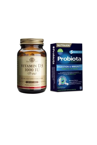 Solgar D3 Vitamini 1000 Iu 100 Kapsül + Nutraxin Advanced Probiota (özel Probiyotik Desteği) 60 Tablet ürün görseli 1