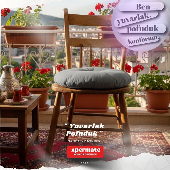 Pofuduk Yuvarlak Sandalye Minderi|Mutfak,Balkon,Bahçe Dekoratif Oturma Minderi|Yumuþak dolgu Gri ürün görseli 1