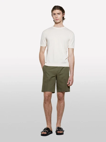 Sisley   %100 Pamuk Yırtmaç Detaylı Regular Fit Bermuda Şort Erkek Yeşil Şort - 325P4GJ0S9018 ürün görseli 1