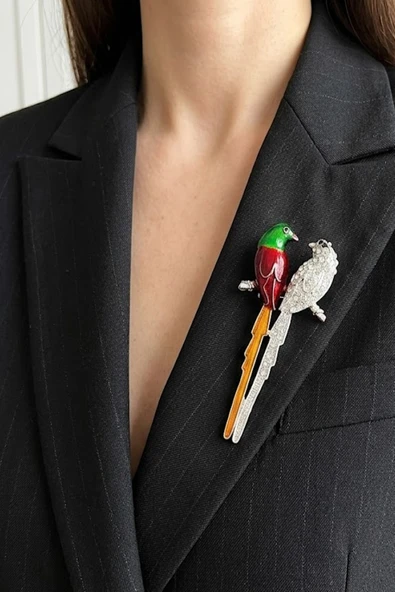 Caş Dekorasyon Kuş Model Taşlı Broş ürün görseli 1