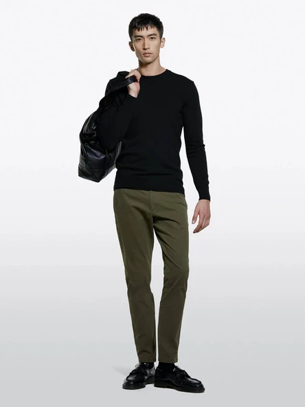 Sisley   Slim Fit Vintage Efekt Chino Pantolon Erkek Haki Yeşili Pantolon - 325A4DM6SF02Y ürün görseli 1