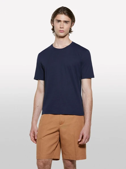 Sisley   Keten Karışımlı Bisiklet Yaka Regular Fit T-Shirt Erkek Lacivert T-Shirt - 325P3D8FS104L ürün görseli 1