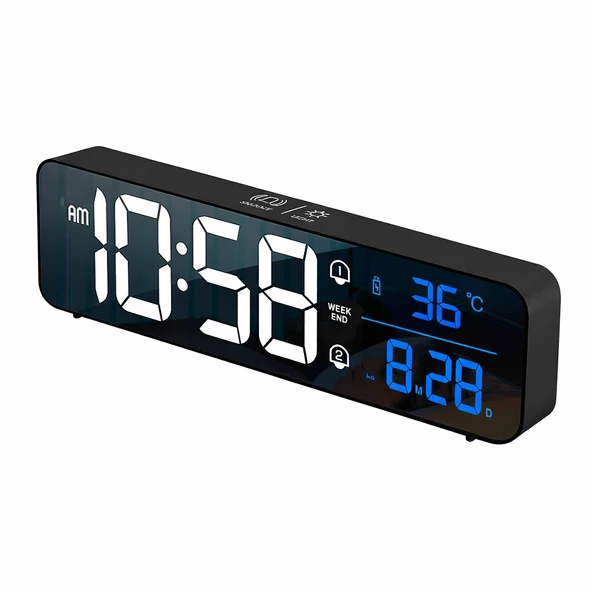 HD LED Aynalı Dijital Masa Saati Sıcaklık Tarih Alarm USB Şarjlı Elektronik Saat ürün görseli 1