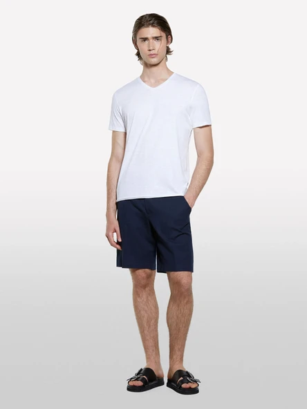 Sisley   %100 Pamuk Yırtmaç Detaylı Regular Fit Bermuda Şort Erkek Lacivert Şort - 325P4GJ0S9018 ürün görseli 1