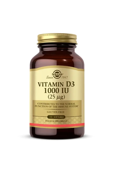 Solgar Vitamin D3 1000 IU (25 µg) 100 Yumuşak Jelatin Kapsül ürün görseli 1