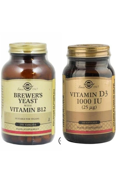 Solgar Brewer's Yeast With Vitamin B12 250 Tablet + Vitamin D3 1000 Iu 100 Tablet ürün görseli 1