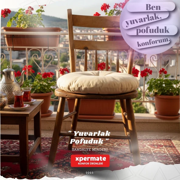 Pofuduk Yuvarlak Sandalye Minderi  Mutfak, Balkon, Bahçe Dekoratif Oturma Minderi Yumuşak dolgu Bej ürün görseli 1