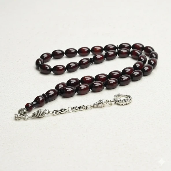 BlackCraft Kehribar Derin Bordo Tespih - Resim 4