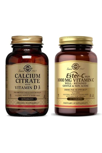Solgar Calcium Citrate with Vitamin D3 60 Tablet Ester-c Plus 1000 Mg 60 Tablet ürün görseli 1