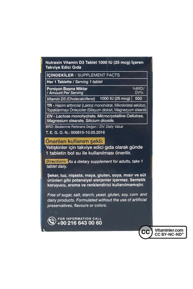 Nutraxin D3 Vitamini (1.000 IU)-120 Adet Tablet - Resim 4