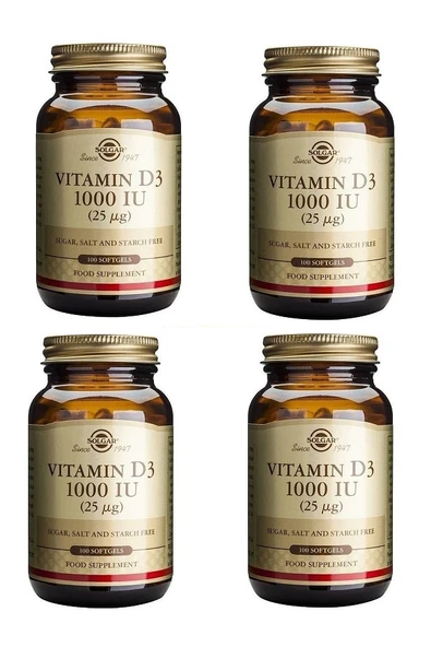 Solgar Vitamin D3 1000 Iu 25 mg (100 Kapsül) X4 Adet ürün görseli 1